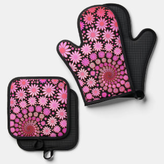 Ensemble De Gant De Cuisine Et De Manique Motif de fleurs roses mignonnes