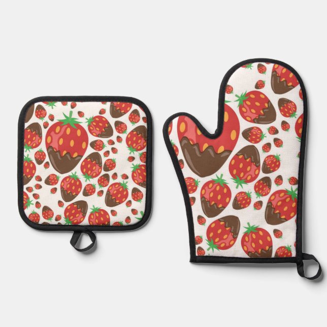 Ensemble De Gant De Cuisine Et De Manique Motif de fraises (Recto)