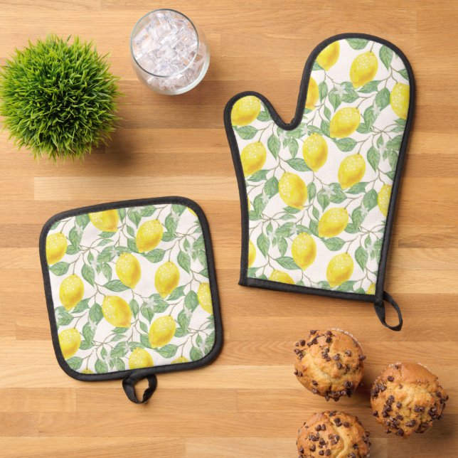 Ensemble De Gant De Cuisine Et De Manique Motif DE FRUITS LEMON (De haut en bas)