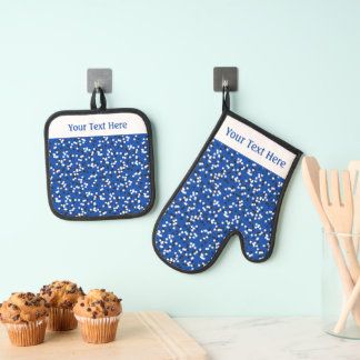 Ensemble De Gant De Cuisine Et De Manique Motif de gribouillages à pois bleus fantaisistes