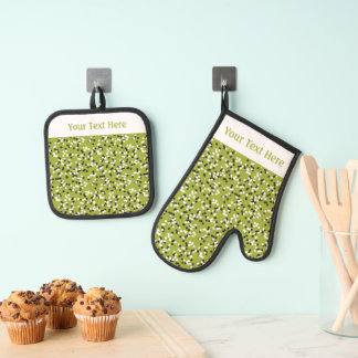 Ensemble De Gant De Cuisine Et De Manique Motif de gribouillis à pois verts fantaisistes