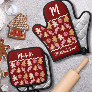 Ensemble De Gant De Cuisine Et De Manique Motif de pain d'épices de Noël personnalisé