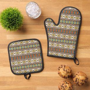 Ensemble De Gant De Cuisine Et De Manique Motif de papillon géométrique jaune sud-ouest