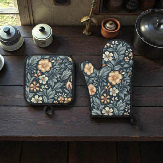 Ensemble De Gant De Cuisine Et De Manique Motif de style botanique inspiré de William Morris