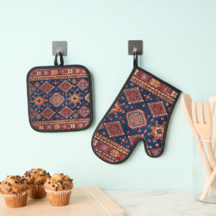 Ensemble De Gant De Cuisine Et De Manique Motif de tapis persan turc oriental