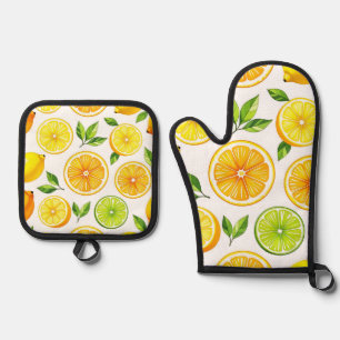 Ensemble De Gant De Cuisine Et De Manique Motif de tranche de citron agrume