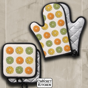 Ensemble De Gant De Cuisine Et De Manique Motif de tranches d'agrumes de Crochet frais minim
