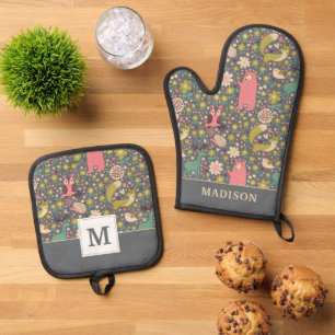 Ensemble De Gant De Cuisine Et De Manique Motif des animaux de forêt mignons