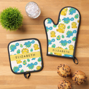Ensemble De Gant De Cuisine Et De Manique Motif Des Dinosaures, Dinosaures Mignons, Votre No