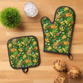 Ensemble De Gant De Cuisine Et De Manique Motif des icônes mexicaines