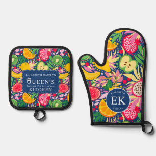 Ensemble De Gant De Cuisine Et De Manique Motif d'été pour le Monogramme de fruits tropicaux