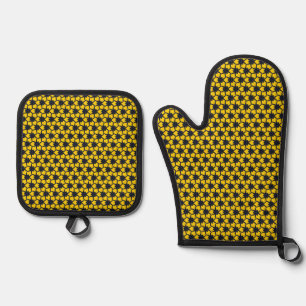 Ensemble De Gant De Cuisine Et De Manique Motif d'étoile bleue vibrante sur fond jaune