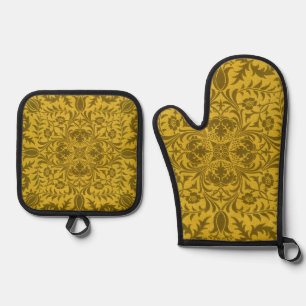 Ensemble De Gant De Cuisine Et De Manique Motif doré jaune vigne sans couture de William Mor