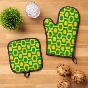 Ensemble De Gant De Cuisine Et De Manique Motif du trottoir d'Ipanema, Motif de plage, Brési