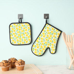 Ensemble De Gant De Cuisine Et De Manique Motif en feuille de citron doux