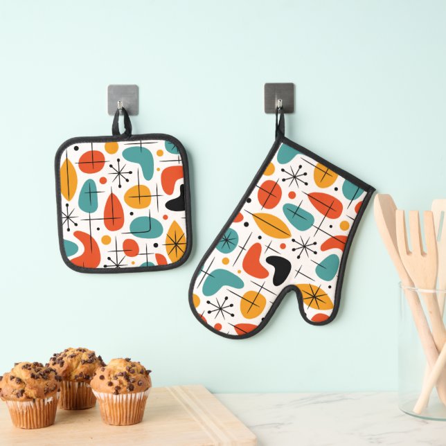 Ensemble De Gant De Cuisine Et De Manique Motif en forme d'étoile de style Mid Century Moder (In situ (suspendu))