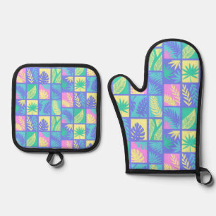 Ensemble De Gant De Cuisine Et De Manique motif feuille