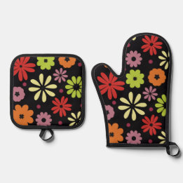 Ensemble De Gant De Cuisine Et De Manique Motif floral automnal sans couture
