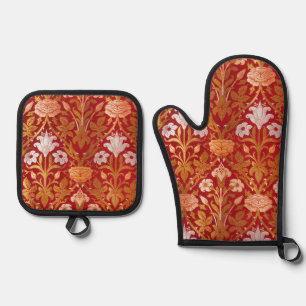 Ensemble De Gant De Cuisine Et De Manique Motif floral Rose et Lys vintage de William Morris