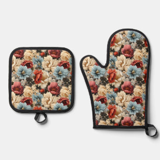 Ensemble De Gant De Cuisine Et De Manique motif floral victorien vintage