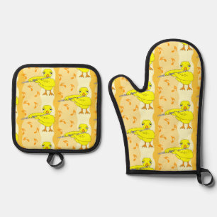 Ensemble De Gant De Cuisine Et De Manique Motif Flute Chick