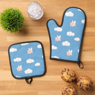 Ensemble De Gant De Cuisine Et De Manique Motif Flying Pig Cute Piglet with Wings