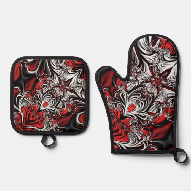 Ensemble De Gant De Cuisine Et De Manique motif fractal (Recto)