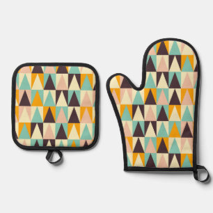 Ensemble De Gant De Cuisine Et De Manique Motif géométrique de triangles multicolores 