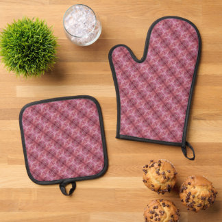 Ensemble De Gant De Cuisine Et De Manique Motif géométrique diagonal rose et violet tendre