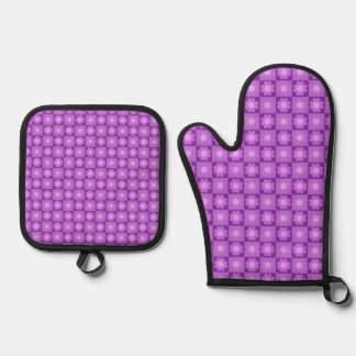 Ensemble De Gant De Cuisine Et De Manique Motif géométrique floral violet