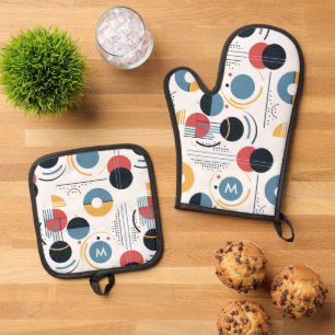 Ensemble De Gant De Cuisine Et De Manique Motif géométrique personnalisé du milieu du siècle