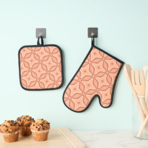 Ensemble De Gant De Cuisine Et De Manique Motif géométrique rétro Abstrait en tons chauds