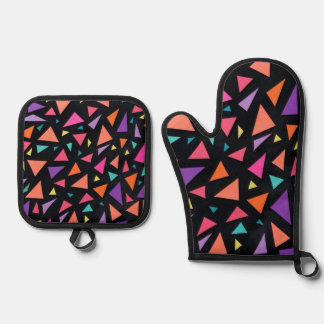 Ensemble De Gant De Cuisine Et De Manique Motif géométrique triangulaire multicolore