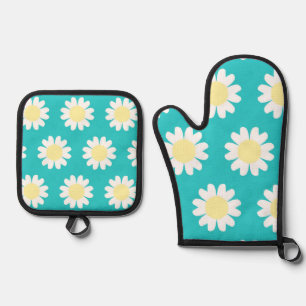 Ensemble De Gant De Cuisine Et De Manique Motif Heart Daisy