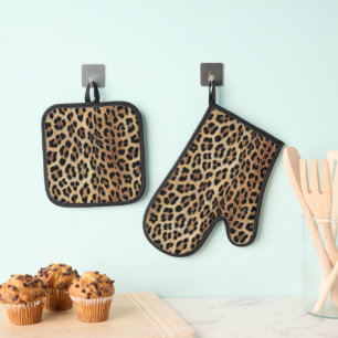 Ensemble De Gant De Cuisine Et De Manique Motif léopard, tigre, peau de léopard, tendance,