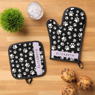 Ensemble De Gant De Cuisine Et De Manique Motif mâle, Patrouilles de chien, Noir et Blanc, V