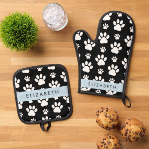 Ensemble De Gant De Cuisine Et De Manique Motif mâle, Patrouilles de chien, Noir et Blanc, V