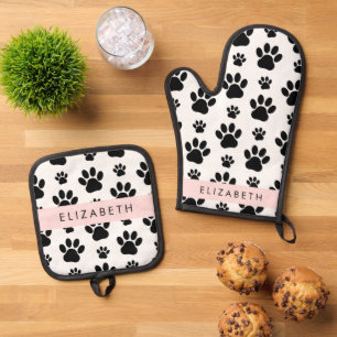 Ensemble De Gant De Cuisine Et De Manique Motif mâle, Patrouilles de chien, Noir et Blanc, V