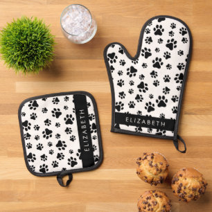 Ensemble De Gant De Cuisine Et De Manique Motif mâle, Patrouilles de chien, Noir et Blanc, V