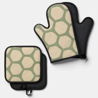 Ensemble De Gant De Cuisine Et De Manique Motif minimaliste abstrait vert et beige neutre