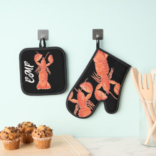 Ensemble De Gant De Cuisine Et De Manique Motif moderne de homard peint à la main