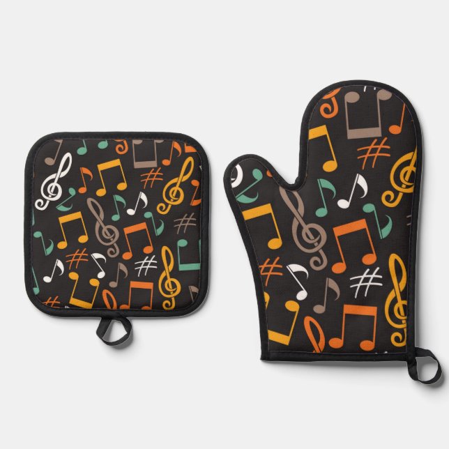 Ensemble De Gant De Cuisine Et De Manique Motif musical (Recto)