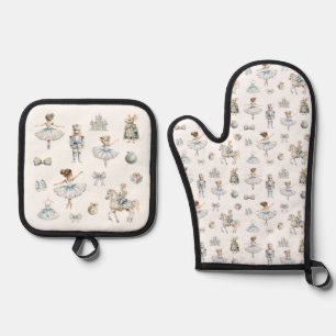 Ensemble De Gant De Cuisine Et De Manique Motif Nutcracker aquarelle