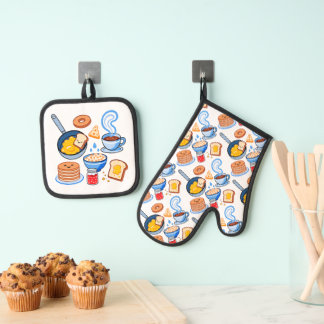 Ensemble De Gant De Cuisine Et De Manique Motif petit-déjeuner mignon – Nourriture kawaii sa