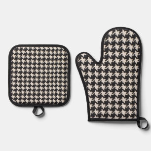 Ensemble De Gant De Cuisine Et De Manique Motif Pied-de-Poule Noir Blanc