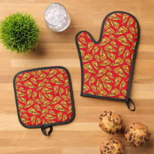 Ensemble De Gant De Cuisine Et De Manique Motif Pizza Chef Culinaire à Domicile