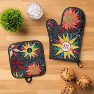 Ensemble De Gant De Cuisine Et De Manique Motif Quilt Star Patchwork