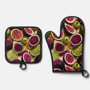 Ensemble De Gant De Cuisine Et De Manique Motif sans couture vibrant de figues tranchées et