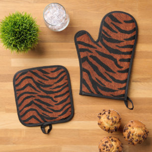 Ensemble De Gant De Cuisine Et De Manique Motif Sauvage Rayure de Tigre