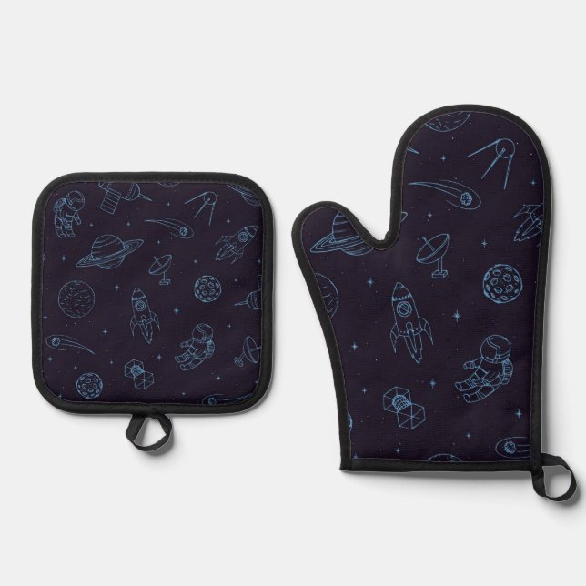 Ensemble De Gant De Cuisine Et De Manique Motif spatial (Recto)
